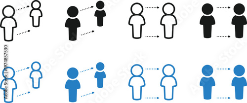 Social distancing icons representing safe interactions and physical separation for public health