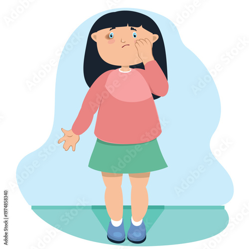 Little Girl with Toothache Holding Cheek – Kids Dental Pain Illustration