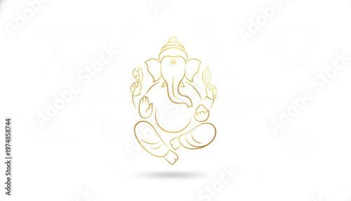 Minimalist Lord Ganesha line art illustration, golden outline of Ganpati on white background, Hindu god symbol, elegant spiritual design for festival, tattoo, logo, Diwali and Ganesh Chaturthi