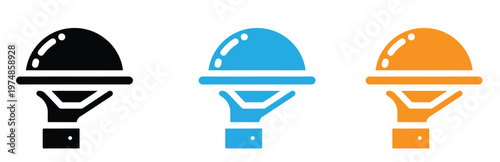 Three Colorful Icon Variations of Modern Outdoor Street Lights on White Background for Urban Infrastructure and Design Concepts