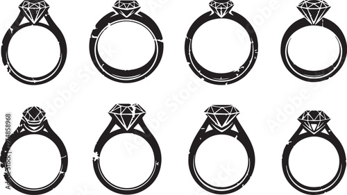 Collection of diamond engagement rings in black and white