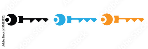 Colorful key icons in black blue and orange on white background