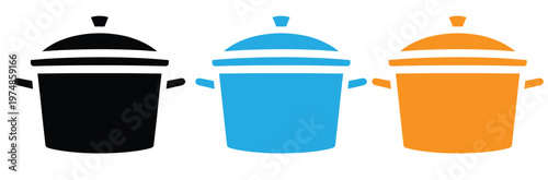 Colorful trash can icons in black blue and orange on white background for design and decoration