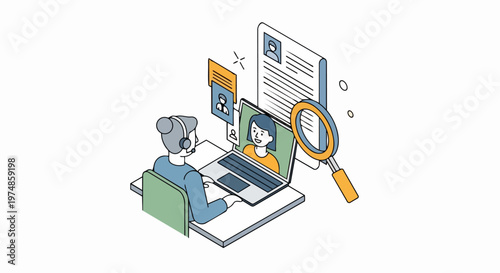 Online Job Interview and Remote Recruitment Concept with Recruiter Screening Candidate Resume via Video Call