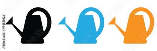 Colorful watering can icons in black, Blue, And orange for gardening and agriculture concepts