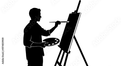 Man Painting on Canvas Board.