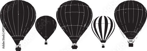 Black Hot Air Balloons in Various Sizes Silhouette