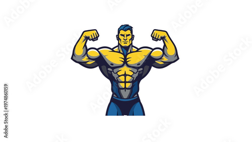 Muscular Cartoon Man Flexing Muscles.