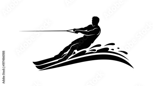 Water Skier Silhouette on Water.