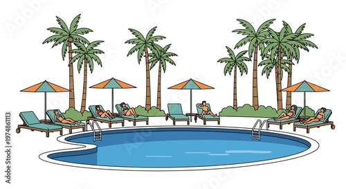 Palm trees by swimming pool.