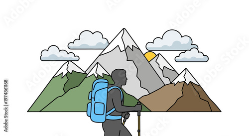 Hiker with Backpack on Mountain Trail.
