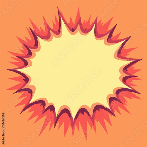 comic book scream speech bubble edges are sharp, jagged iciclelike spikes radiating outward Thick red outlines solid yellow drop shadow High tension Empty center