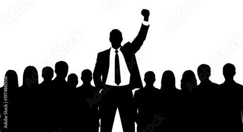 Leader Standing Among Silhouetted Crowd.