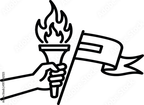 A hand holding a torch and flag symbol of liberty revolution and national pride