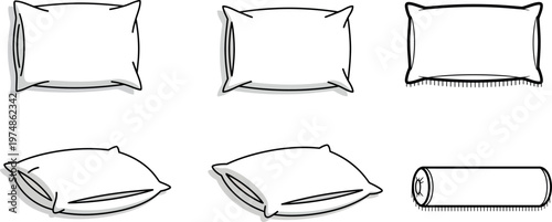 Sketch of various pillows and a cylindrical object