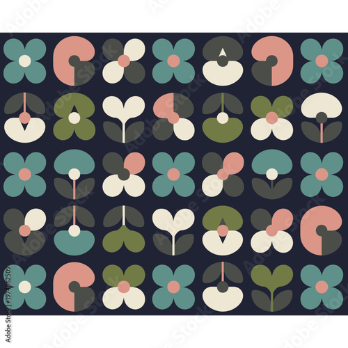 Abstract Floral Shapes Pattern on Dark Background