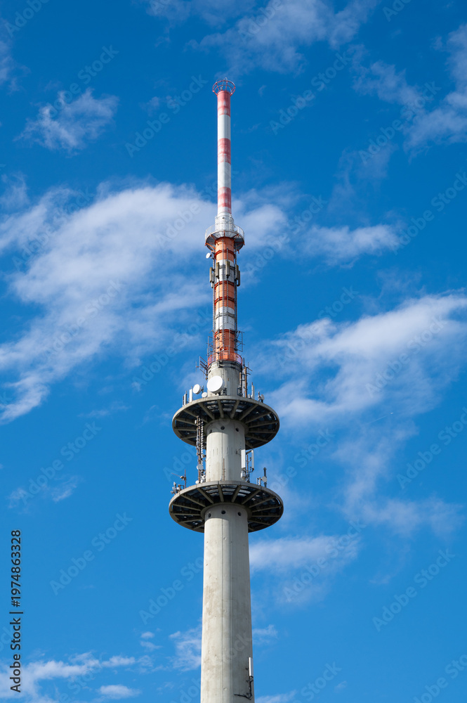 Obraz premium TV tower on Petrisberg hill, Trier, Germany, central radio and television broadcasting hub, function main transmitter