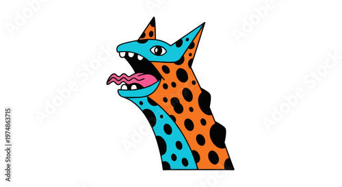 Colorful Cartoon Spotted Dog Head Side.