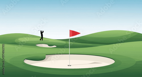Golf hole with red flag.