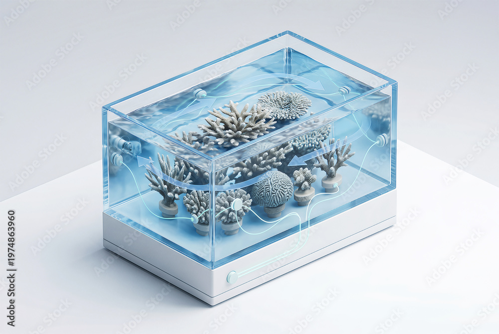 Fototapeta premium Isometric 3D visualization of a coral reef aquarium system