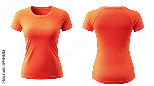 An orange women's t-shirt on transparent background for fitness and workout