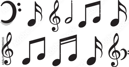 Black musical notes on a white background illustration