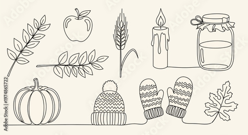 Autumn seasonal icons and symbols.