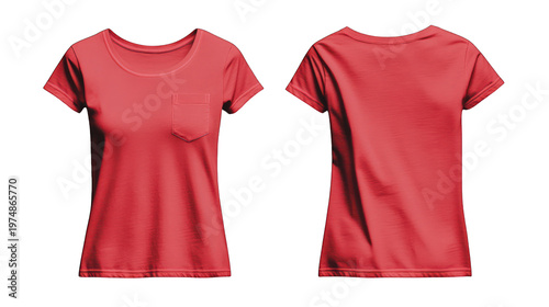 A red t-shirt with a pocket on transparent background