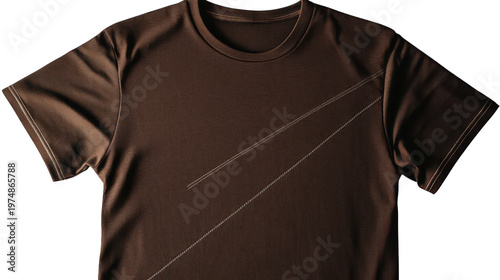 A brown t-shirt with diagonal stitching on transparent background