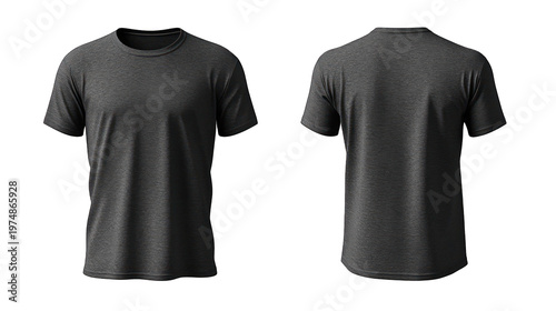A dark gray t-shirt on transparent background for design purposes