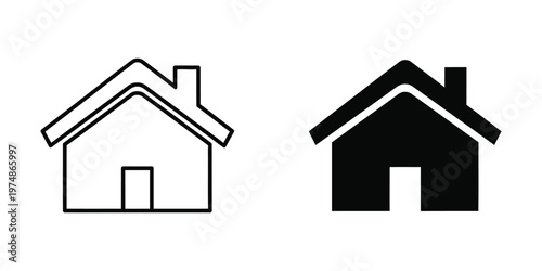 Contrast between a simple outline house and a filled-in black silhouette house icon