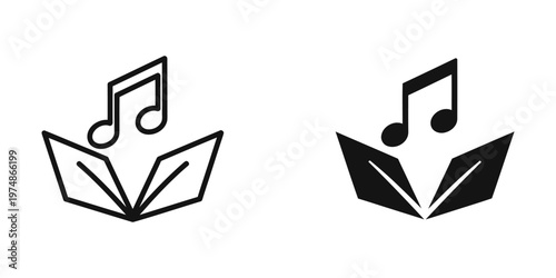 Open book icons with musical notes symbolizing music and literature