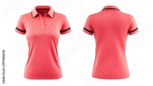 A pink polo shirt with black stripes on transparent background