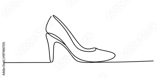 Minimalist continuous line drawing of a classic high heel shoe representing elegant fashion style