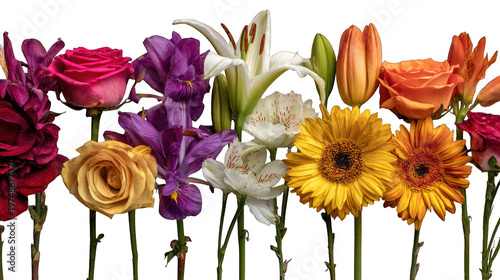 A vibrant bouquet of colorful flowers on transparent background