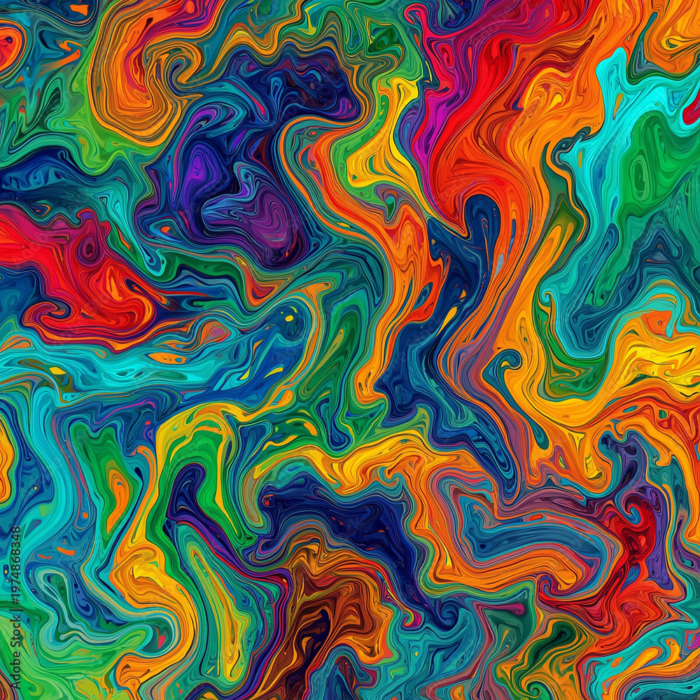Obraz premium Vibrant psychedelic abstract colorful fluid marble texture background pattern swirling organic shapes