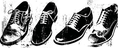 Black and white vintage formal men's shoes collection in different styles classic footwear set
