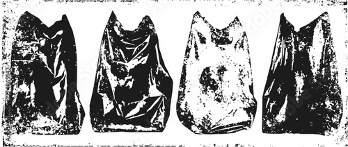 Vintage oilcloth bags hanging, waterproof weather resistant storage sacks in varied conditions