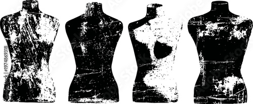 grunge vintage dress forms silhouettes set mannequins worn textured bodies for fashion design and tailoring