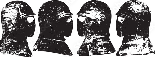 Vintage knight helmet illustrations four medieval armor headgear designs in grunge