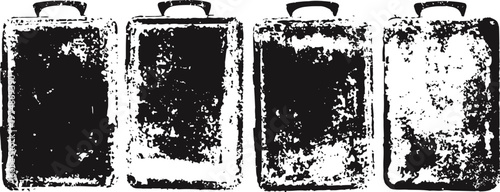 four distressed battery icons showing various charge levels in a grunge silhouette