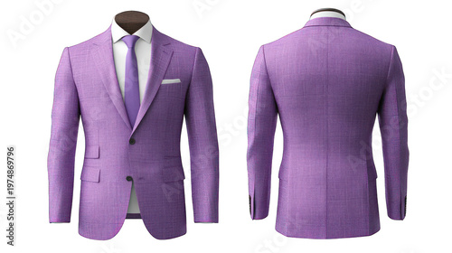 A purple suit jacket on transparent background with white shirt and tie