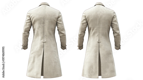 Two beige coats with long sleeves on transparent background