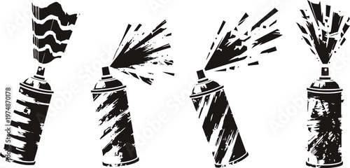 Spray paint cans with different spray patterns, graffiti art and street decoration