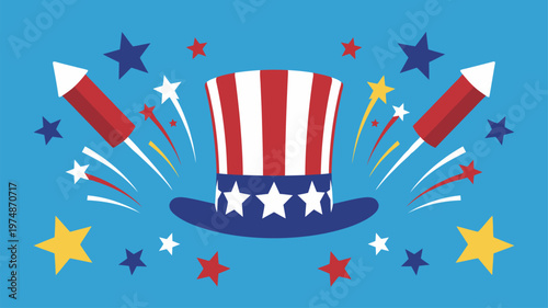 Festive Uncle Sam hat with fireworks and stars