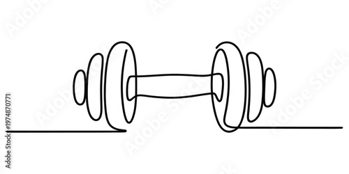 Continuous single line drawing of a heavy gym dumbbell used for strength and resistance training