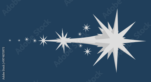 A minimalist vector graphic of a shooting star with a trail of sparks on a dark blue background