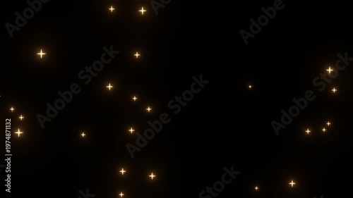 Twinkling Golden Stars Floating and Sparkling on Dark Background