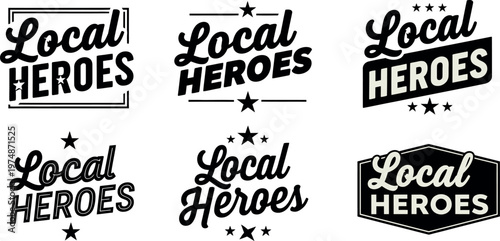 Local heroes typography collection six unique black and white designs
