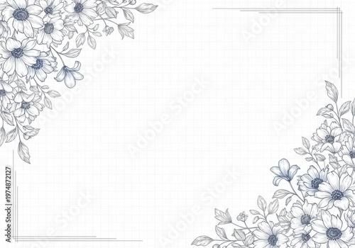 Elegant black and white botanical branches with delicate blossoms